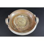 RUTHANNE TUDBALL - LARGE TWO HANDLED DISH a large stoneware salt glazed dish, with handles to each