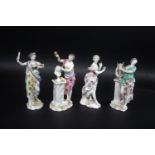 FOUR CONTINENTAL PORCELAIN FIGURES probably German, one figure modelled playing a lyre, one