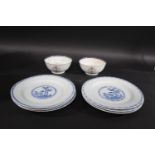 SET OF SIX CHINESE BLUE & WHITE PLATES probably 18thc, with a central panel painted with trees and