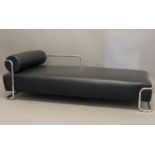 AFTER EMILE GUILLOT FOR THONET - LEATHER & STEEL DESIGNER DAY BED a black leather day bed with
