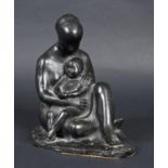 BRONZE SCULPTURE - MOTHER & CHILD a bronze sculpture with a depiction of mother with a child