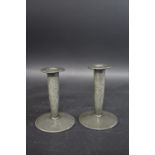 PAIR OF LIBERTY TUDRIC CANDLESTICKS a pair of pewter hand beaten candlesticks with removable drip