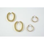 A PAIR OF 18CT GOLD OVAL SHAPED EARRINGS 12.3 grams, together with a pair of gold openwork hoop