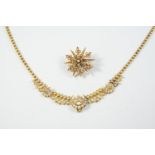 A VICTORIAN GOLD, PEARL AND DIAMOND SET NECKLACE formed with pearl and diamond set stars and