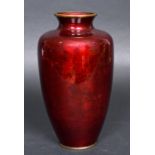 JAPANESE ENAMEL GINBARI CLOISONNE VASE a Meiji period red ground ginbari enamel vase, decorated with