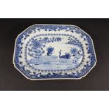 CHINESE BLUE & WHITE PLATTER an 18thc platter, the centre painted with peacocks and a variety of