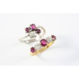 A RUBY AND DIAMOND FIVE STONE RING the three circular-cut rubies are set with two circular-cut