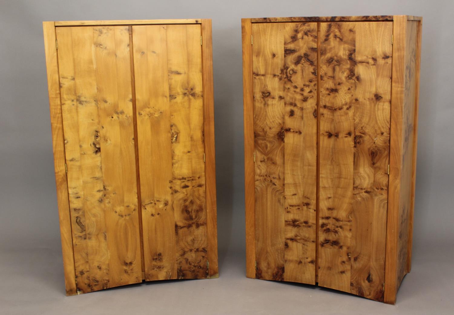 DAVID LINLEY - PAIR OF CUPBOARDS a pair of two door burr elm wooden cupboards, each with