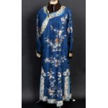 CHINESE SILK ROBE a late 19thc/early 20thc blue silk Chinese robe, with silk embroidered decoration,