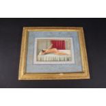 INDIAN SCHOOL PAINTING - RECLINING NUDE, R.S NEPALIA a framed painting with a depiction of a