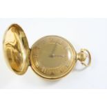 AN 18CT GOLD FULL HUNTING CASED POCKET WATCH the gold coloured dial with Roman numerals, the