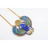 A TUTANKHAMUN SCARAB NECKLACE AND CUFF with enamel decoration, the necklace 11.4cm wide, the cuff