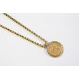 A GOLD SOVEREIGN 1911, in a 9ct gold pendant mount, on a 9ct gold fancy link chain, total weight