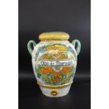 LARGE ITALIAN MAIOLICA OLIVE JAR the large jar brightly painted with fruit and foliage, with green