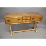 RARE ERCOL VINTAGE SIDEBOARD circa 1969, an unusual light elm and beech sideboard with two small