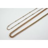 A 9CT GOLD CURB LINK WATCH CHAIN 55.5cm long, 56.5 grams, together with a 9ct gold chain, 46cm long,