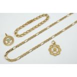 A 14CT GOLD FANCY LINK NECKLACE 50cm long, 20.6 grams, together with a 21ct gold pendant, 3.6 grams,