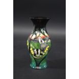 MOORCROFT TRIAL VASE - BADGERS a slender trial vase in the Badgers design, dated 29.7.16. Marked,