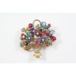 A DIAMOND AND GEM SET GIARDINETTO BROOCH set overall with circular diamonds, and various gem stones,