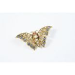 A GOLD AND GEM SET BUTTERFLY BROOCH set overall with circular-cut sapphires and graduated half