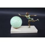 ART DECO LAMP - ICE SKATER a painted metal figure of an ice skater, mounted on a rectangular