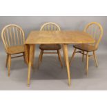 ERCOL DINING ROOM SUITE comprising a light elm sideboard with a two door cupboard, and a single