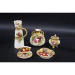 ROYAL WORCESTER - SIGNED ITEMS five various items including a two handled globular vase painted with