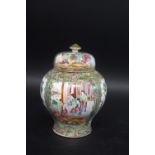 19THC CHINESE FAMILLE ROSE JAR & COVER of globular tapering form and with a domed top lid, the