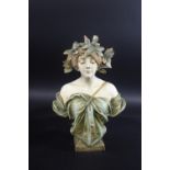 ERNST WAHLISS AUSTRIAN POTTERY BUST - DAPHNE a large Art Nouveau bust of Daphne, painted with a