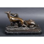 AFTER ANTONE LOUIS BARYE (1796-1875) - PAIR OF BRONZE GREYHOUNDS a large bronze sculpture