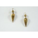 A PAIR OF VICTORIAN GOLD DROP EARRINGS each with ball decoration, 3.1 grams