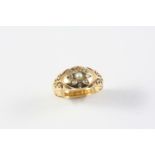 AN 18CT GOLD, DIAMOND AND PEARL GYPSY RING mounted with a half pearl and rose-cut diamonds,