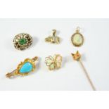 A QUANTITY OF JEWELLERY including an opal and gold butterfly brooch, a green paste and pearl set