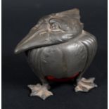 ART NOUVEAU PEWTER BIRD INKWELL probably by Kayserzinn Jugendstil, made in pewter with a red pottery