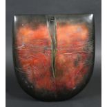 PETER HAYES (B 1946) - LARGE RAKU KEYHOLE SCULPTURE a red and black burnished and textured raku