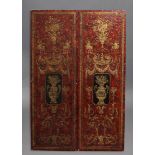 A PAIR OF VENETIAN STYLE DECORATIVE LACQUERED PANELS. The two large rectangular panels decorated