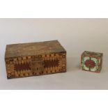 A FRENCH BRASS MOUNTED TOOLED LEATHER BOX AND A SCENT BOTTLE CASE. A French rectangular box with