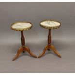 A PAIR OF LOUIS XVI STYLE WINE TABLES. Each with circular marble tops and pierced and cast gilt
