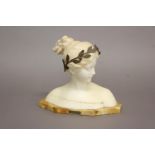 A LATE 19TH CENTURY WHITE MARBLE BUST 'POESIE'. The bust of an Art Nouveau style young woman looking