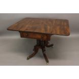 A REGENCY MAHOGANY BREAKFAST TABLE with frieze drawers on four turned supports with splayed legs; 83