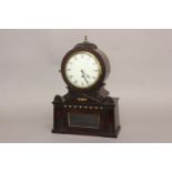 A REGENCY BRASS INLAID MAHOGANY BRACKET CLOCK. With a circular convex white enamelled dial with