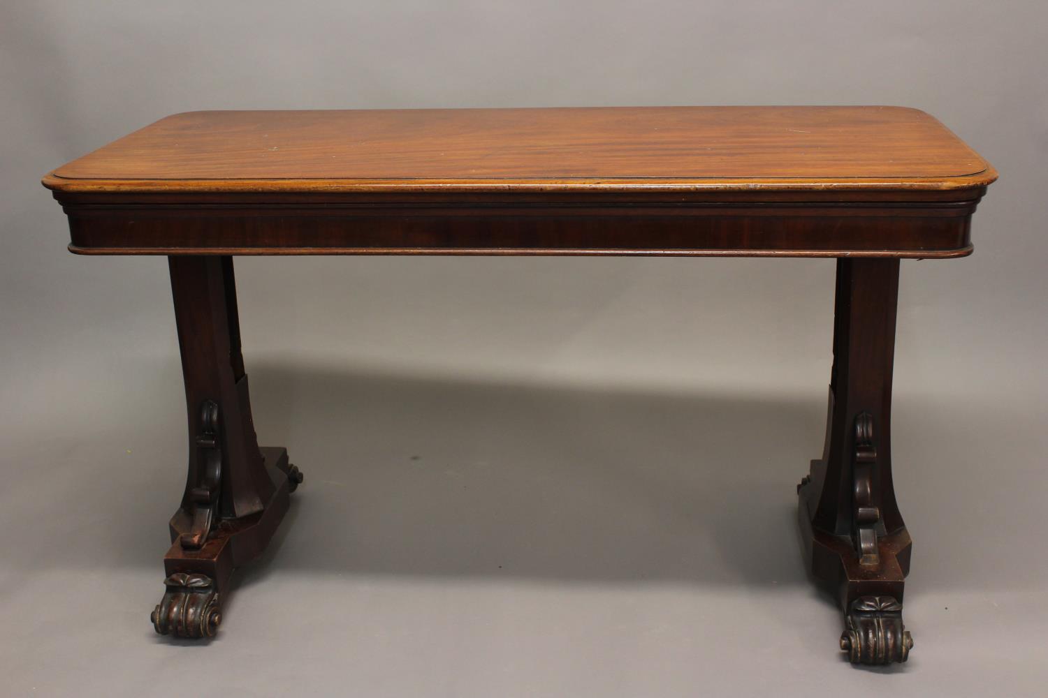 A VICTORIAN MAHOGANY METAMORPHIC DUMB WAITER. The rectangular top with moulded border rising to