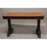 A VICTORIAN MAHOGANY METAMORPHIC DUMB WAITER. The rectangular top with moulded border rising to