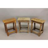 A PAIR OF REPRODUCTION JOINT STOOLS AND ANOTHER. Three reproduction joint stools by Stuart