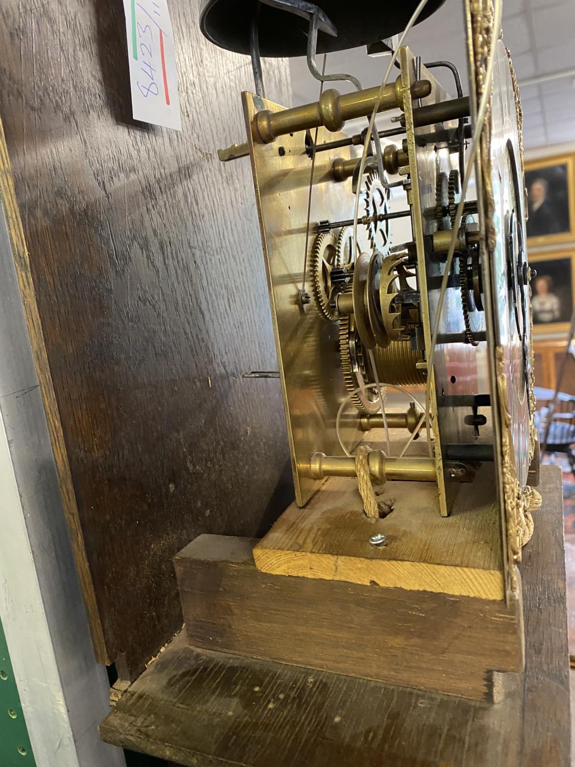 AN 18TH CENTURY WALL CLOCK BY ROBERT BOTLEY OF BLETCHINGLY. With a 20cm brass dial with silvered - Image 11 of 13