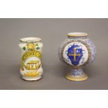 TWO 17TH CENTURY SPANISH DRUG JARS. Both brightly painted, one of traditional albarello form