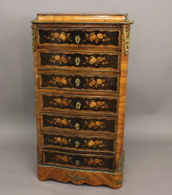 A KINGWOOD AND MARQUETRY SECRETAIRE OF LOUIS XV DESIGN. with a fitted interior behind a fall flap