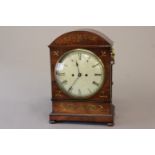 A REGENCY BRASS INLAID MAHOGANY BRACKET CLOCK. With a circular convex cream painted dial with