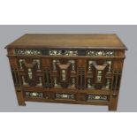 A 17TH CENTURY BONE AND EBONY INLAID COFFER. With a rectangular rising top with moulded border,