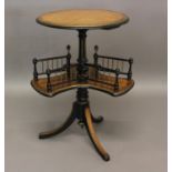 A VICTORIAN OCCASIONAL TABLE ebonised and gilt with burrwood and banded panels, galleried